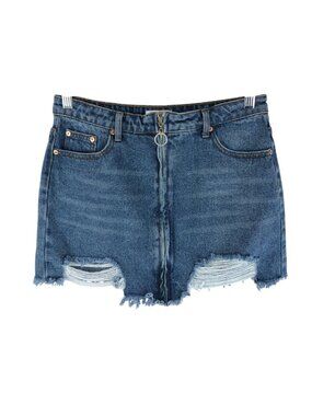 Dance & Marvel Denim Mini Skirt Distressed Full Zip Medium Wash L